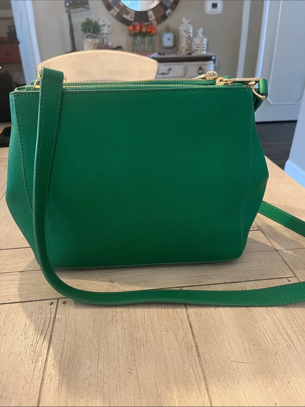 DKNY Emerald Green Saffiano Crossbody Bag with Gold Hardware